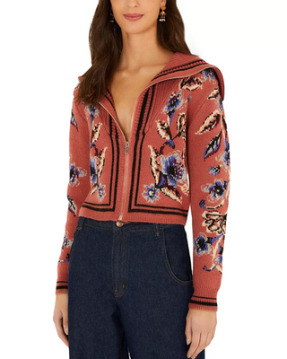 Floral Beauty Tapestry Knit Cardigan - Blush Pink
