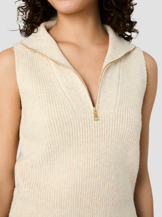 Marley Knit Half Zip Rib Vest - Oatmeal Melange