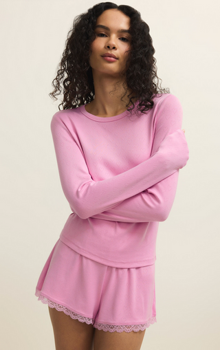 Maison Pointelle Long Sleeve Top - Pink Crush