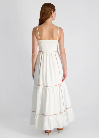 Cambrina Cotton Contrast Trim Maxi Dress - Summer White Almond