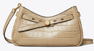 Romy Embossed Croc Zip Top Crossbody Bag - Light Hickory
