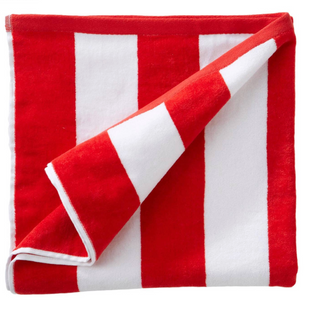 Cotton Velour Cabana Stripe Beach Towel - Red