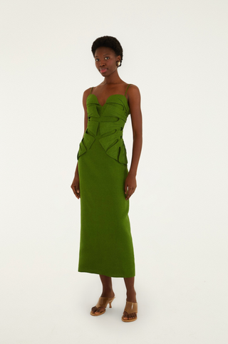 Green Monstera Leaf Sleeveless Maxi Dress - Green