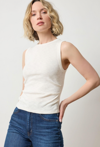 Rib Slub Side Pleat Tank - Talc