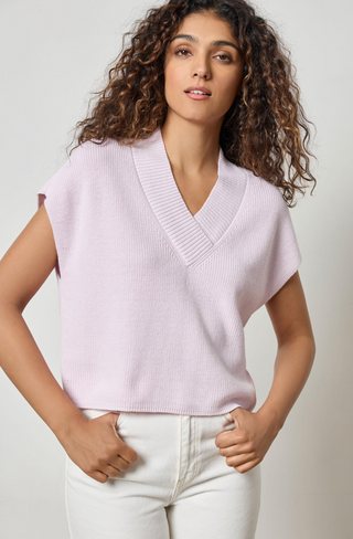 Wide Trim V-Neck Sweater - Freesia