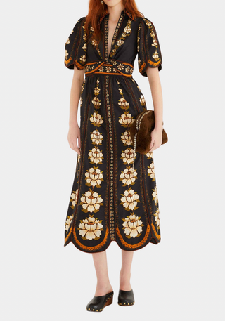 Embroidered Tapestry Sand Long Sleeve Mini Dress - Embroidered Tapestry Sand