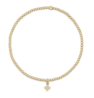 Classic Gold 2mm Bead Bracelet - Signature Cross Small Gold Charm
