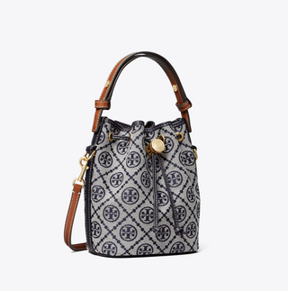 T Monogram Mini Bucket Bag - Tory Navy
