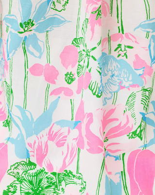 Lourdes 3/4 Sleeve Cotton Top - Resort White / Viney Liney