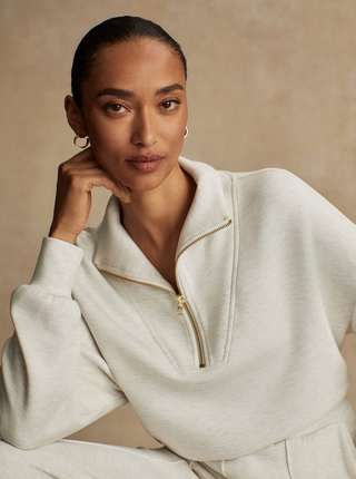 Hawley Half Zip Sweat - Ivory Marl