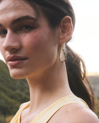 Adriana Scallop Frame Drop Earrings - Gold Natural Mother of Pearl