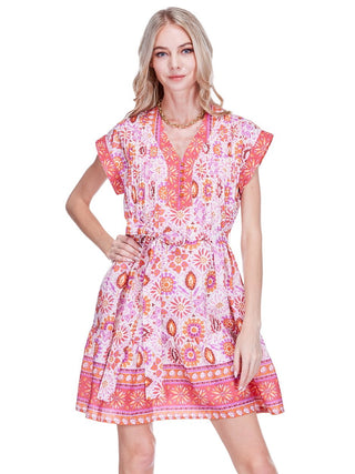 Pin Tuck Edged Dress - Bohemian Sunburst