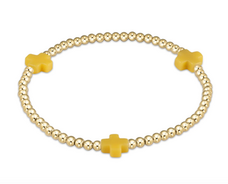 Signature Cross Gold Pattern 3mm Bead Bracelet - Canary