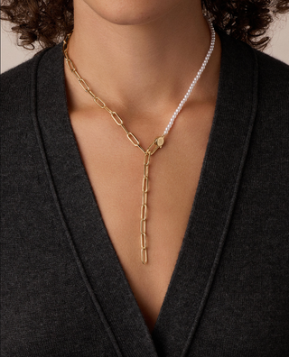 Florence Pearl Chain Necklace - Gold