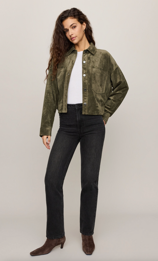All Day Cropped Suede Jacket - Monstera