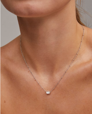Mini Elisa Satellite Short Pendant Necklace - Silver Ivory Mother of Pearl