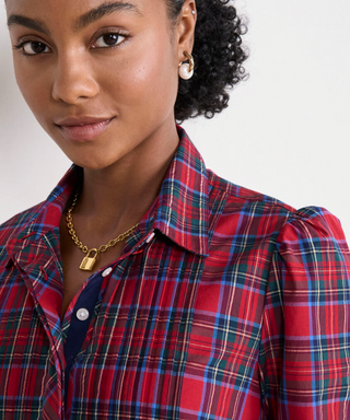 Pippa Poplin Dress - Yuletide Tartan Red
