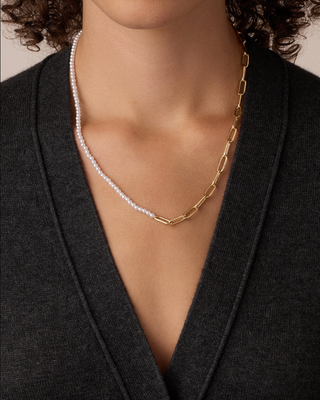 Florence Pearl Chain Necklace - Gold