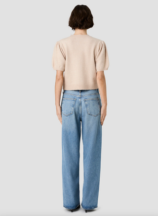 Yulia Knit Puff Sleeve Top - Oatmeal Melange