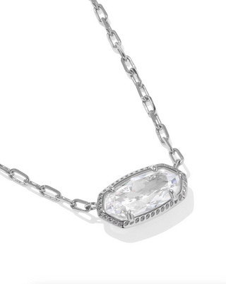 Elisa Luxe Silver Short Pendant Necklace - Silver White Cz