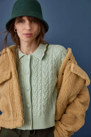 Long Sleeve Polo Cardigan - Winter Mint