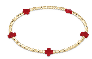 egirl Signature Cross Small 2mm Gold Bracelet - Red