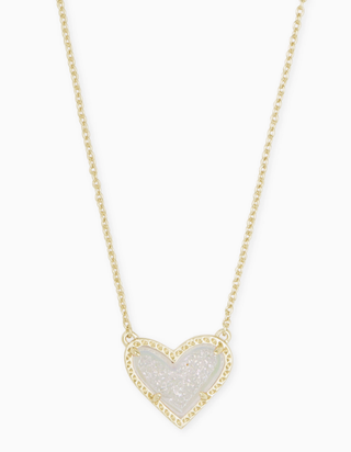 Ari Heart Short Pendant Necklace - Gold Iridescent Drusy