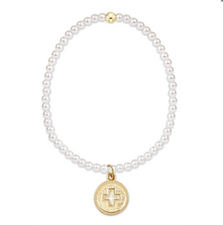 Classic Pearl 3mm Bead Bracelet - Signature Cross Gold Disc