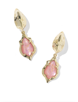 Adriana Scallop Frame Huggie Earrings - Gold Light Pink Iridescent Abalone