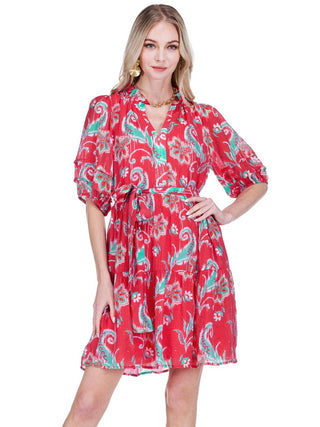 Puff Sleeve Tiered Dress - Red Whisper
