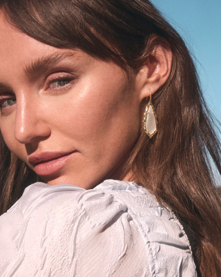 Adriana Scallop Frame Drop Earrings - Gold Natural Mother of Pearl