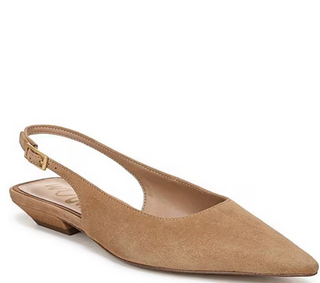 Netty Suede Pointed Toe Kitten Heel Slingback Flats - Cyprus Tan