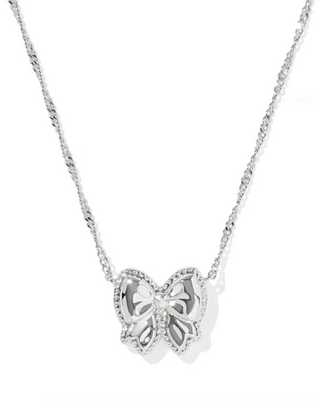 Haley Bow Short Pendant Necklace - Silver Ivory Mother of Pearl