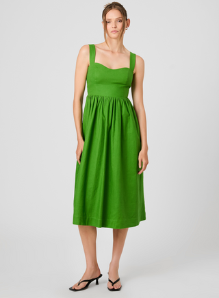 Aspen Linen Midi Dress - Botanica Green