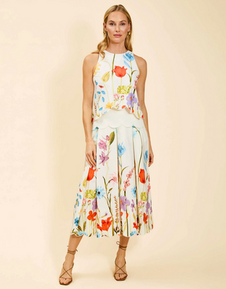 Sonata Scallop Midi Skirt - Garden Muse