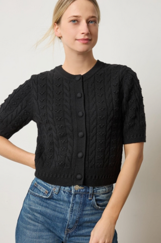 Short Sleeve Cardigan Sweater - Black