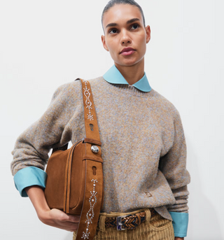 Romy Studded Suede Shoulder Bag - Caramel