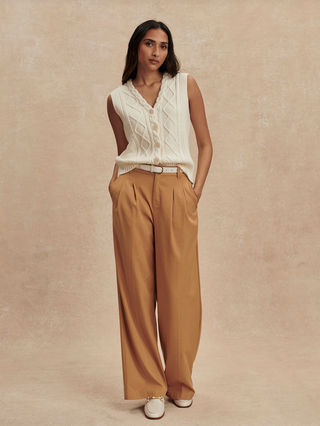 Tatyana Cable Knit Vest - Egret