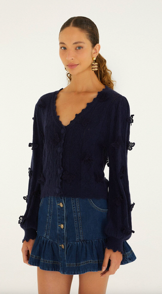 Richilieu 3D Butterfly Artisanal Knit Cardigan - Navy Blue