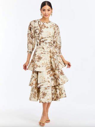 Rhonda Convertible Midi Dress - Chestnut Toile