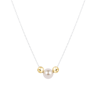 16" Necklace Mixed Metal - Purpose Gold Pearl