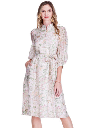 Stand Collar A-Line Dress - Vintage Meadow
