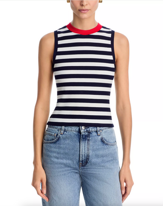 Esmae Rib Knit Sleeveless Top - Summer White/Marine