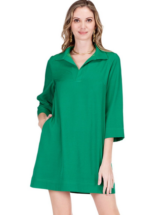 Placket Bell Sleeve Dress - Green