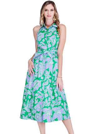 Fitted Halter Shirtdress - Green Petal