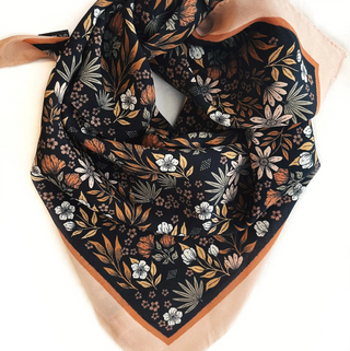 Midnight Garden Silk Bandana Scarf 23" Floral Accessory