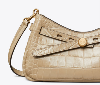 Romy Embossed Croc Zip Top Crossbody Bag - Light Hickory