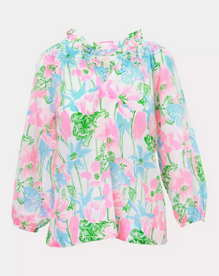 Lourdes 3/4 Sleeve Cotton Top - Resort White / Viney Liney