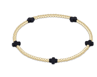 Signature Cross Small 2mm Gold Bracelet - Navy