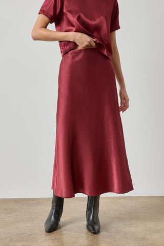 Slub Woven Bias Skirt  - Cabernet